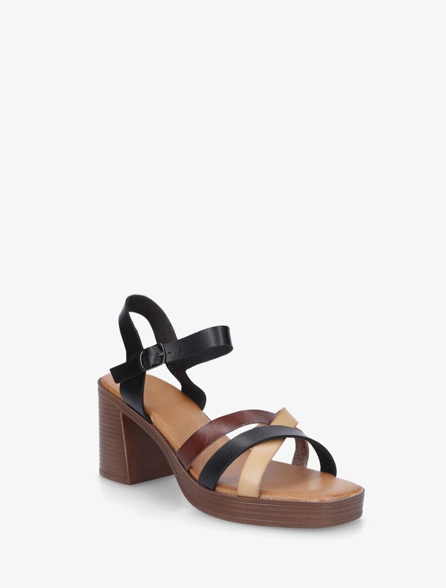Sandales à Talon et Brides Croisées - Noir