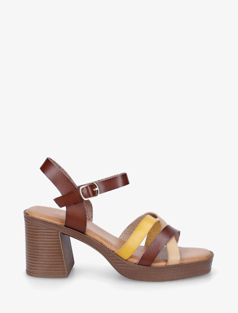 Sandales à Talon et Brides Croisées - Marron
